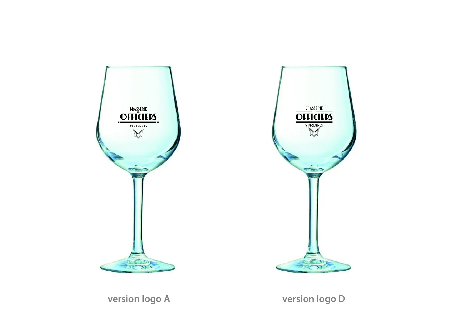 Verres à vin personnalisés avec le logo Les Officiers — Brasserie Vincennes